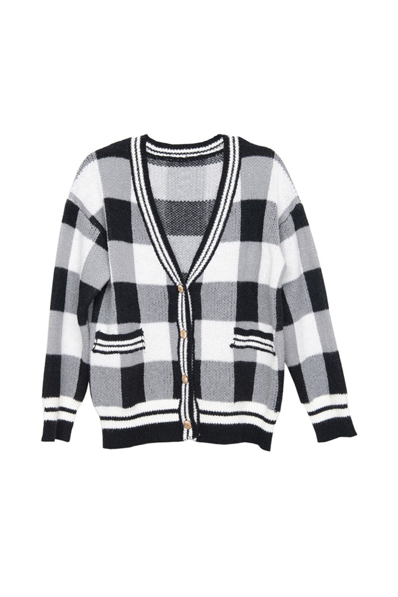 Open Front Black Plaid Cardigan Sweater - Katydid.com