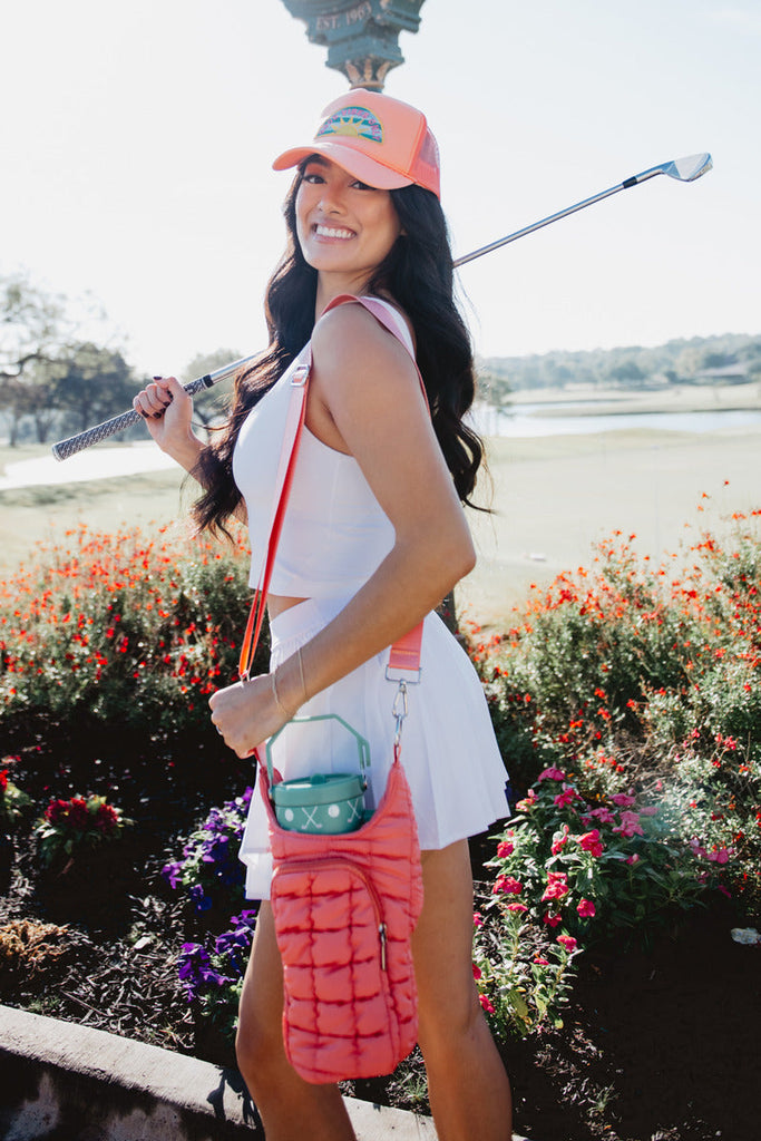 Coral Quilted Water Bottle Holder