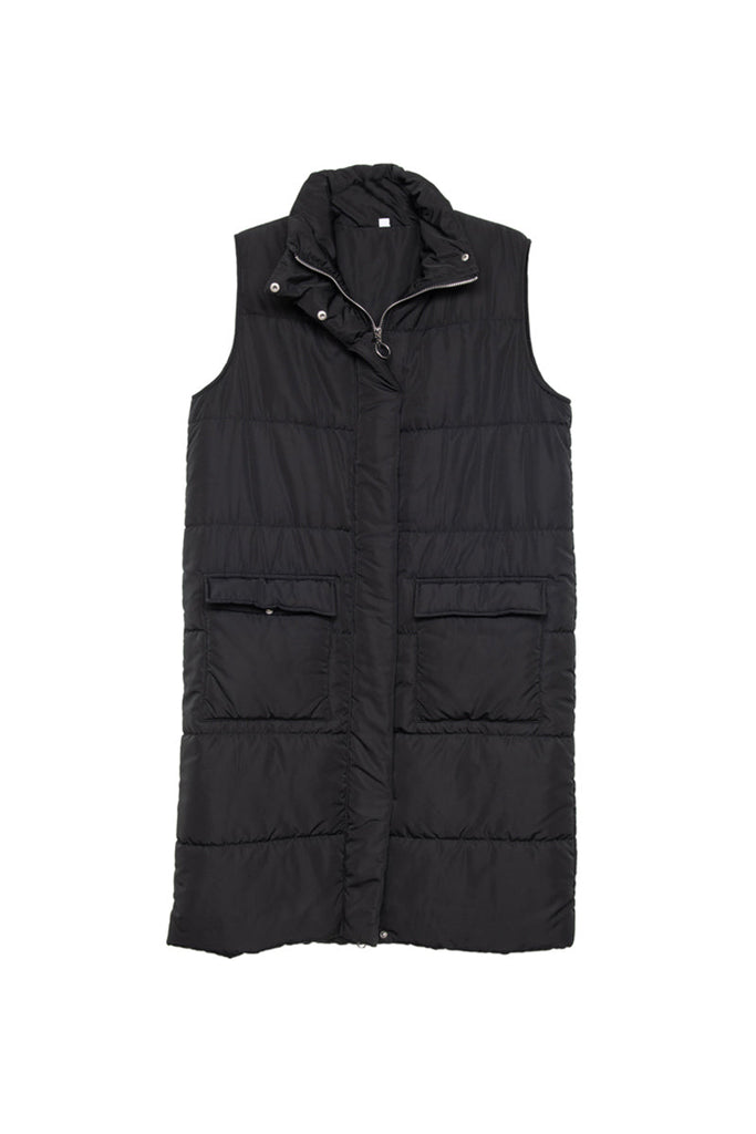 Black Women's Long Puffer Vests