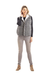 Neutral Plaid Fleece Lined Vest for Women