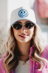 Light Blue Checkered Happy Face Vintage Hat