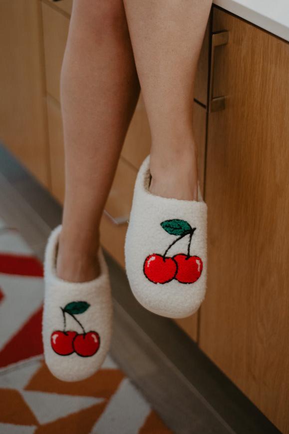 Cherry Stem Fuzzy Slippers