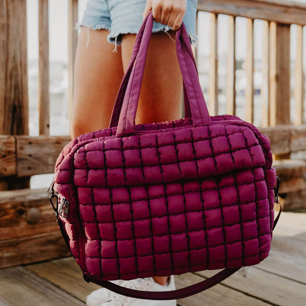 Plum Quilted Weekend Duffel w/ Pass-Thru Slip