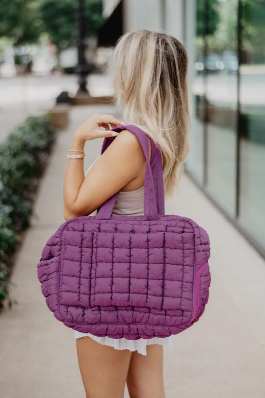 Plum Quilted Weekend Duffel w/ Pass-Thru Slip