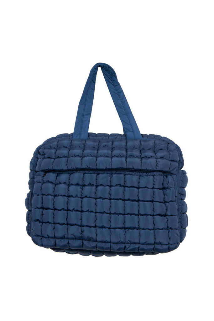 Navy Quilted Duffel Weekender Bag w/ Pass-Thru Slip