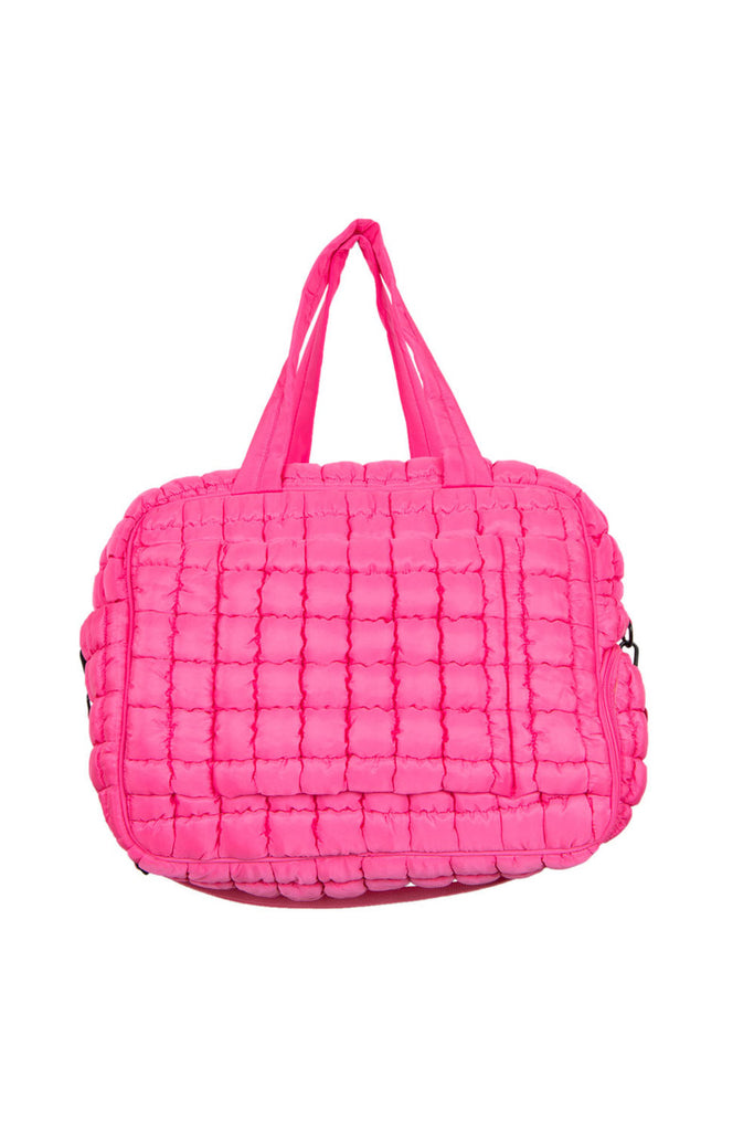 Hot Pink Quilted Duffel Weekender Bag w/ Pass-Thru Slip