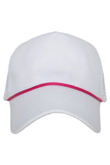 White Blank Trucker Hat with Pink Rope