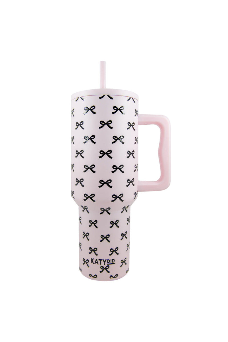 Black & Pink Mini Coquette Bows 38 Oz Tumbler w/ Handle - Katydid.com