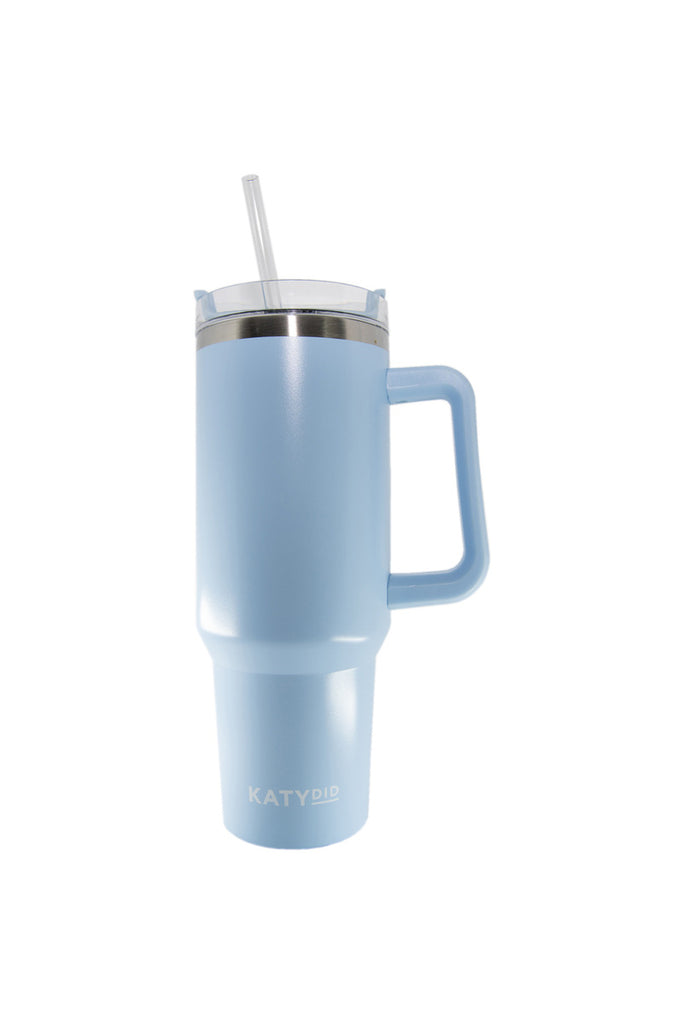 Light Blue Travel Tumbler with Drinking Straw