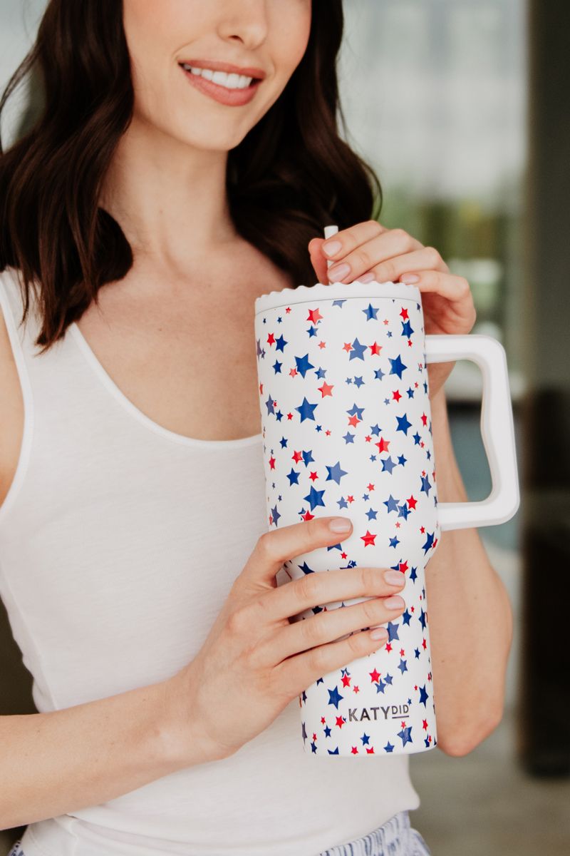 Red, White, Blue STAR 38 Oz Tumbler w/ Handle