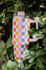 Multicolored Checkered Tumbler Cup w/ Handle