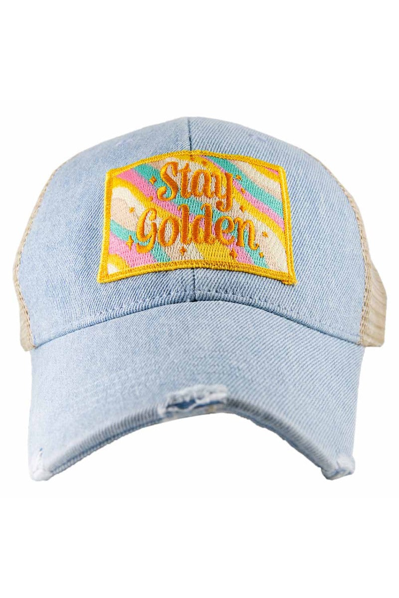 Stay Golden Patch Trucker Denim Hat - Katydid.com