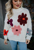 White Floral Warm Fall Stitched Sweater