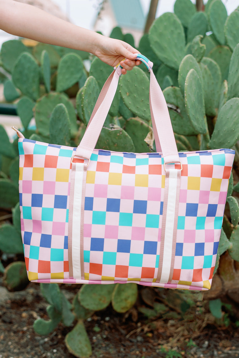 Multicolored Checkered Pattern Beach Tote Bags