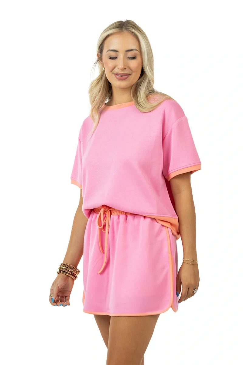 Pink and Orange Contrast Cute Matching Skirt Set - Katydid.com