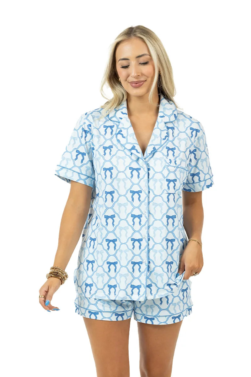 Light Blue Mini Bows PJ Sets - Katydid.com