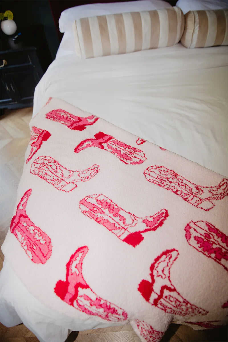 Light Pink Western Boots Comfy Throw Blanket