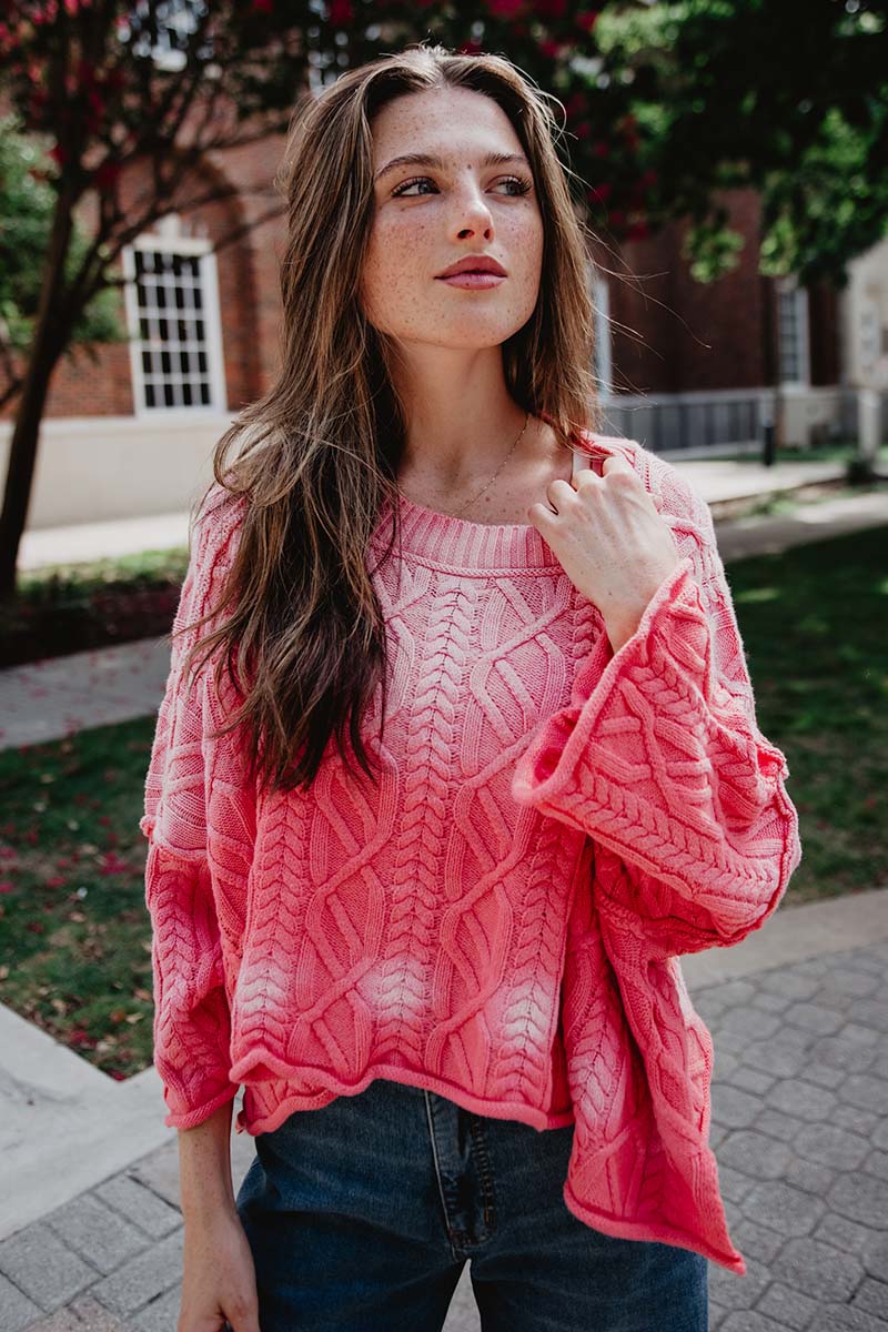 Pink Shell Sweater Pink Slouchy Lightweight Knit Sweater | Women's Sweaters | Katydid