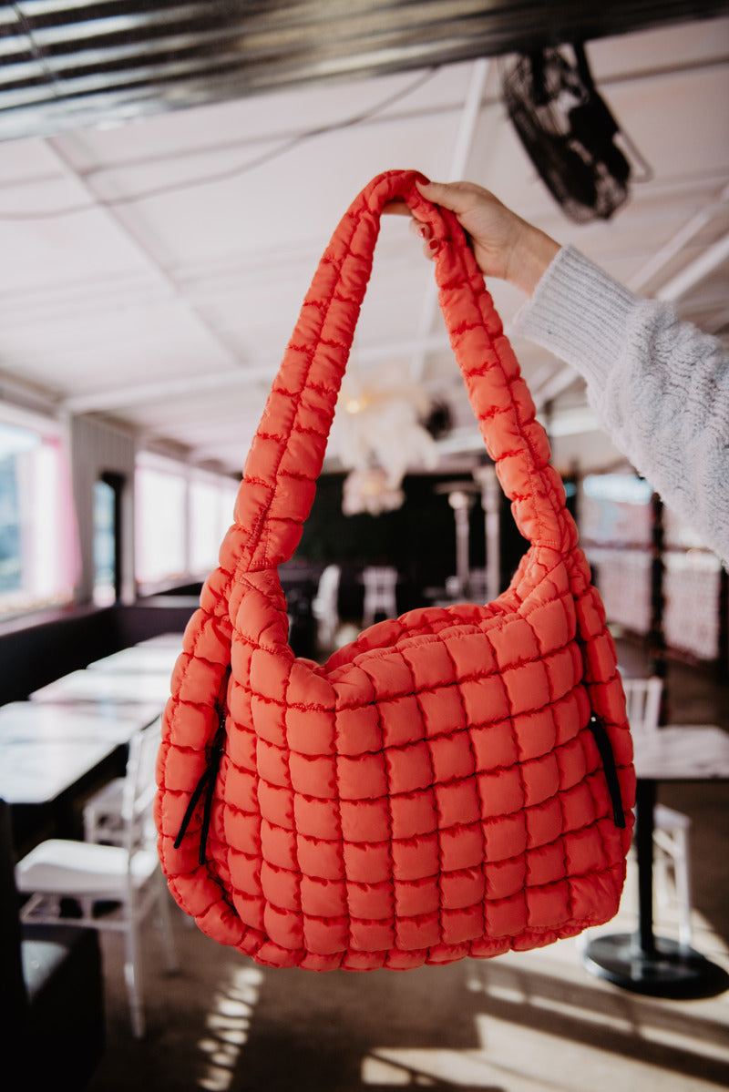 Coral Oversized Quilted Hobo Tote Bag