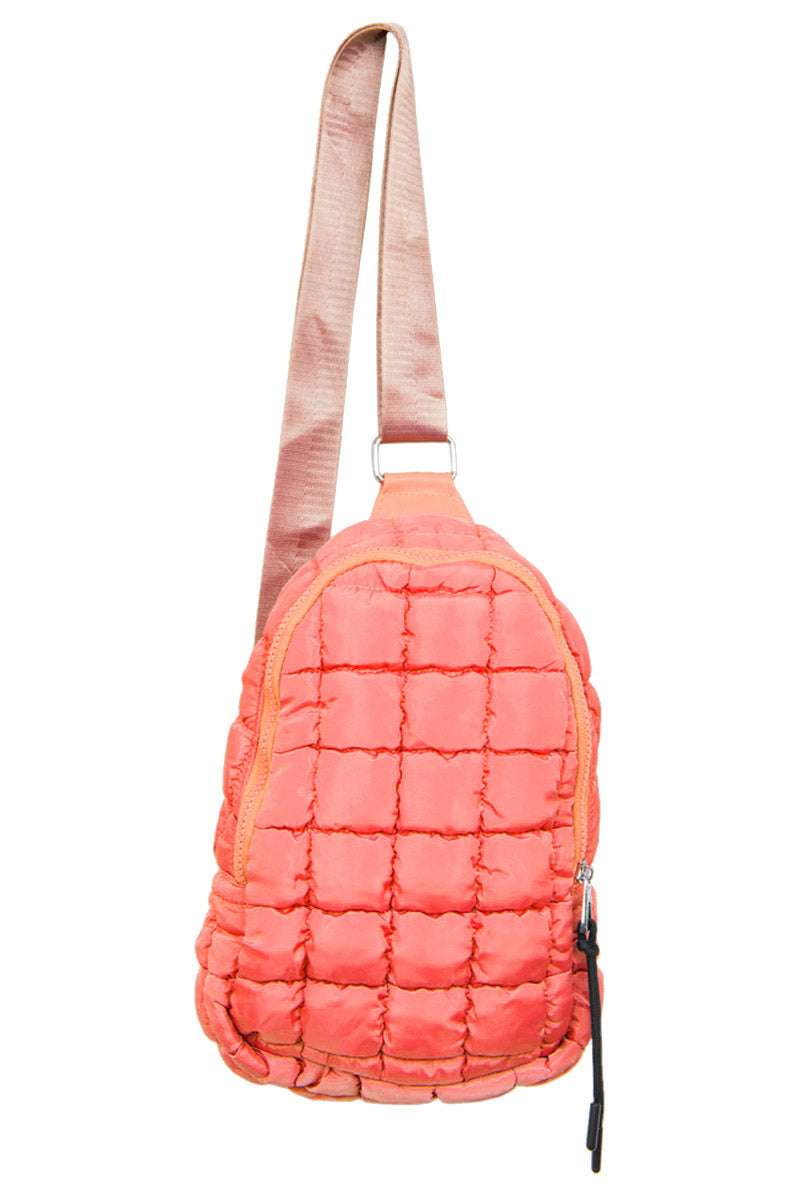 Coral Quilted Sling Belt Bag - Katydid.com