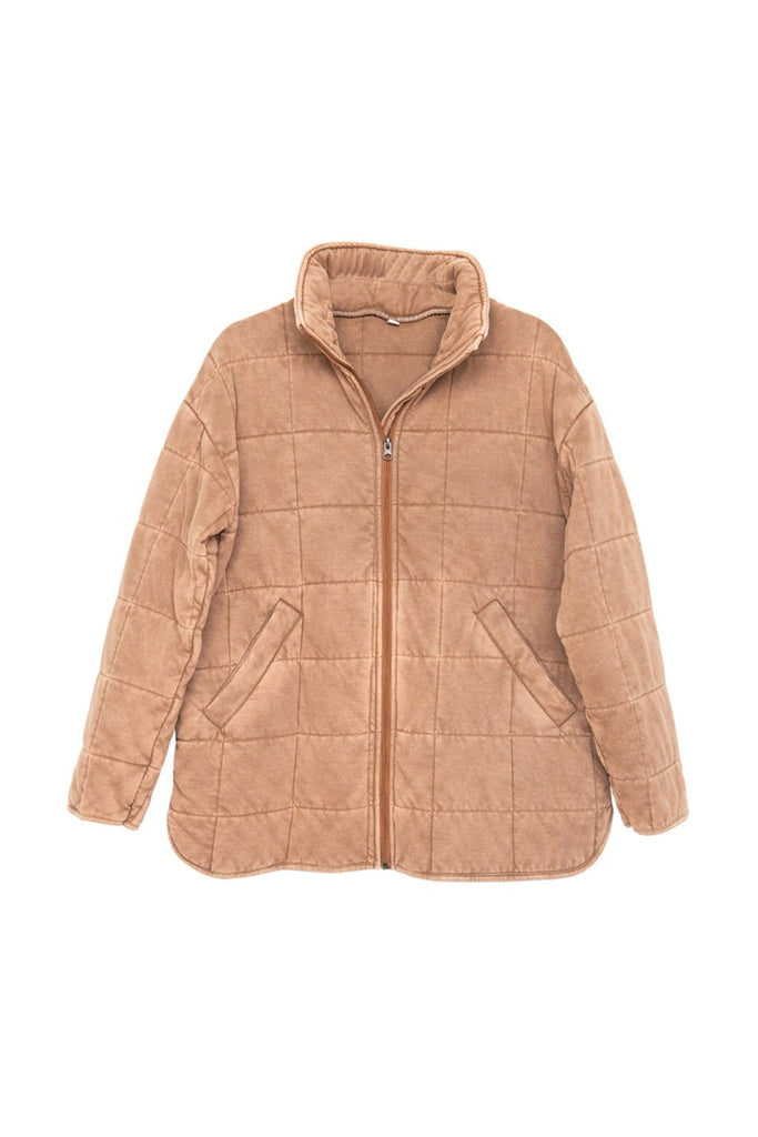 Brown Lightweight Quilted Garment Washed Jacket