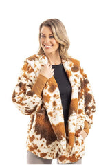 Brown Cow Print Lightweight BODY WRAP w/ Hoodie & Pockets