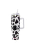 Black/White Cow Print Insulated Tumbler Cup with Handle