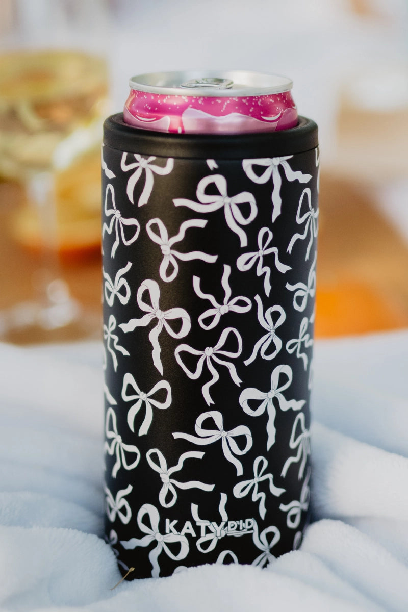 Black & White Bows Slim Can Cooler
