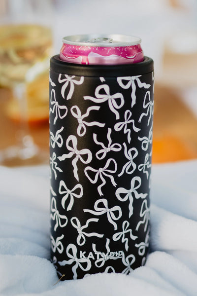 Black & White Bows Slim Can Cooler