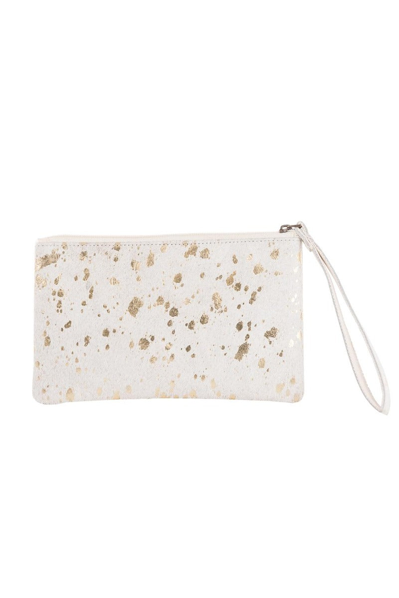 Cream/Gold Metallic Hair on Leather Wristlet