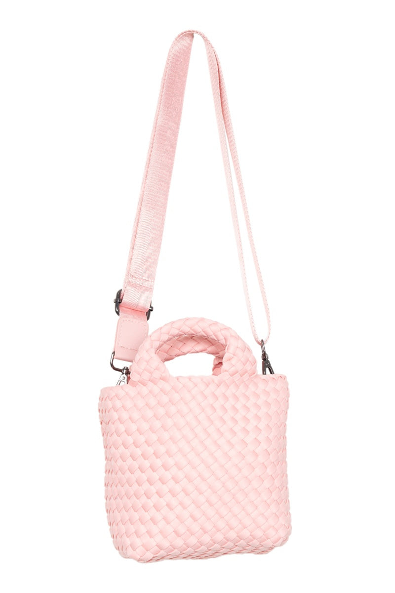 Light Pink Woven Crossbody Bucket Bag