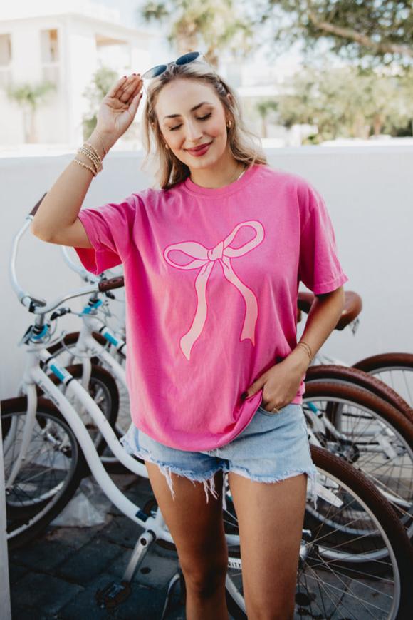 Pink Coquette Bow Graphic Tee - Katydid.com