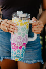 Pastel Happy Face Tumbler Cup with Drinking Straw