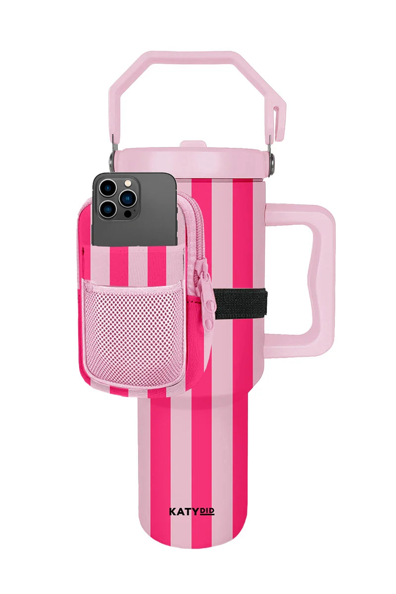 Pink and Hot Pink Striped Tumbler Pouch Bag