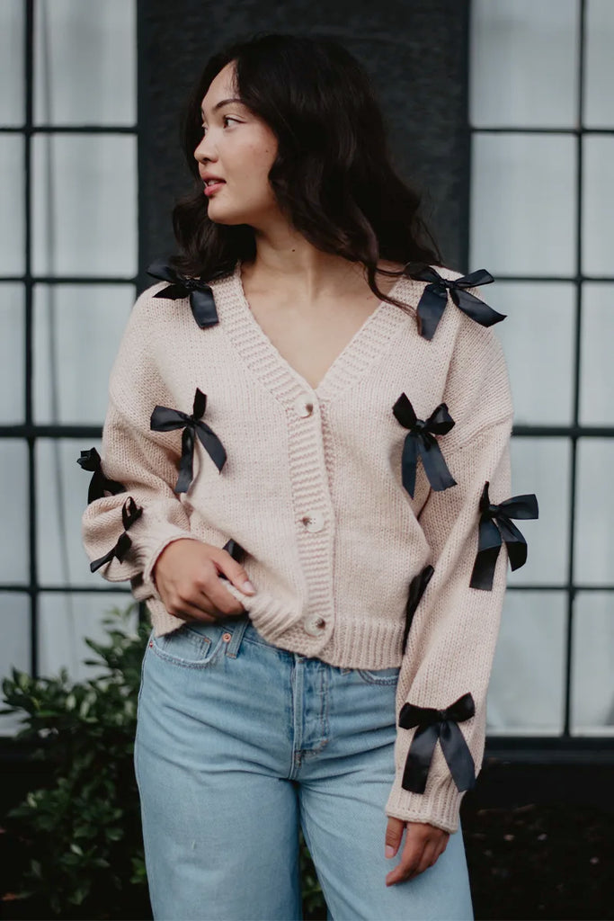 Bow Knit Cardigan Women's Sweaters