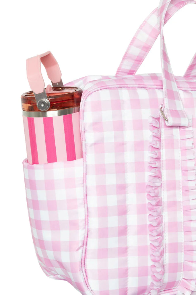 Light Pink Plaid Ruffle Overnight Bag - Katydid.com