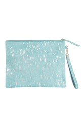 Turquoise/Silver Metallic Hair on Leather Clutch