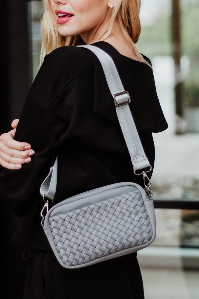 cute crossbody bags for travel Gray Woven Cute Crossbody Bag | Neoprene Handbags