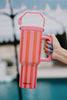 Cabana 38 Oz Tumbler with Handle (Pink and Orange Striped)