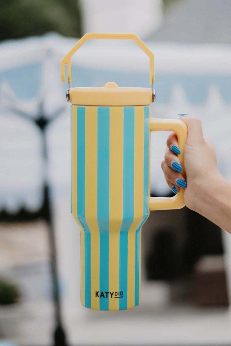 Tumbler Cup 38 Oz Jug (Yellow and Aqua Striped)