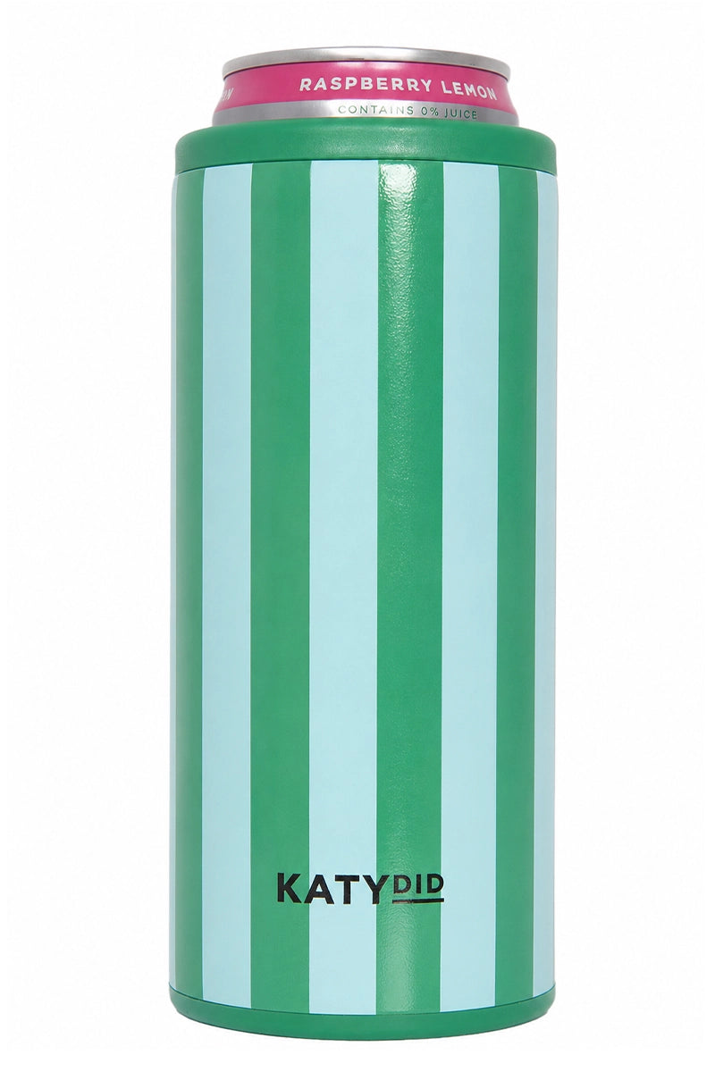 Aqua and Green Striped 12 Oz Can Cooler