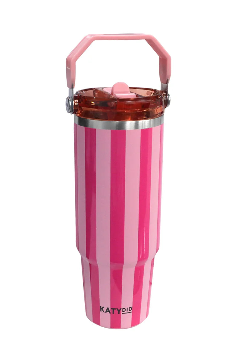 Pink and Hot Pink Striped Stainless Steel 30 Oz Tumbler - Katydid.com