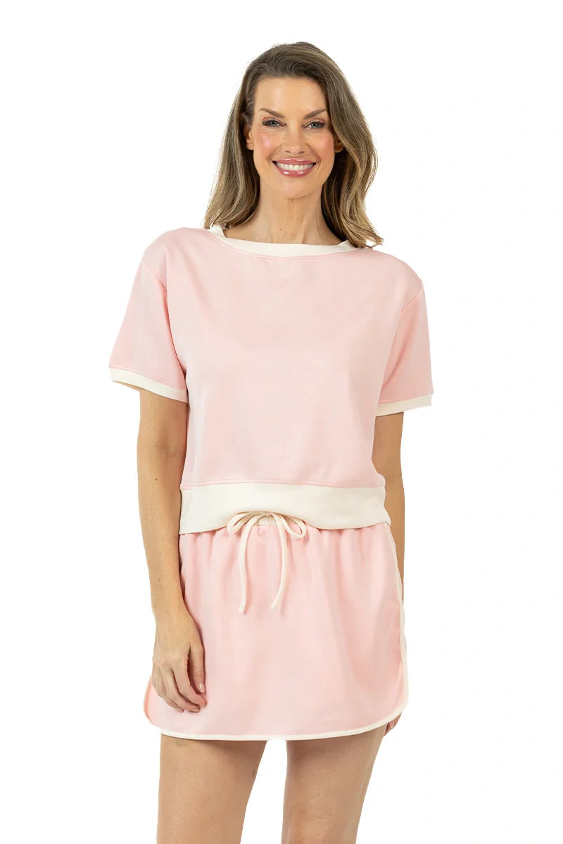 Light Pink and White Two Toned Skirt and Top Set - Katydid.com