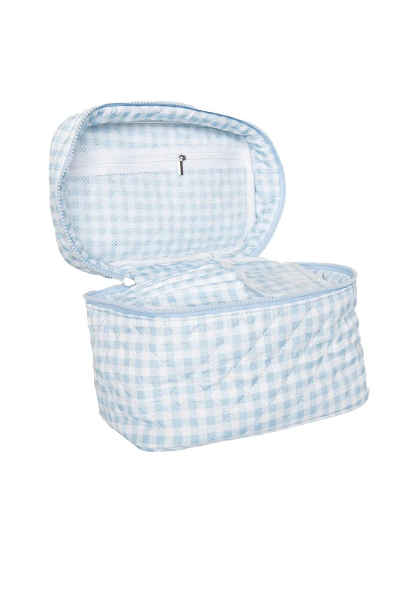 Light Blue Plaid Make Up Bag for Travel - Katydid.com