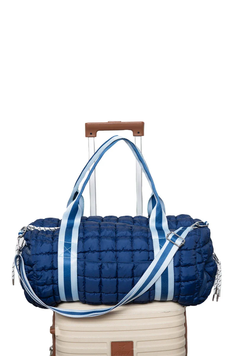 Navy Two-Toned Quilted Cute Duffel Bag