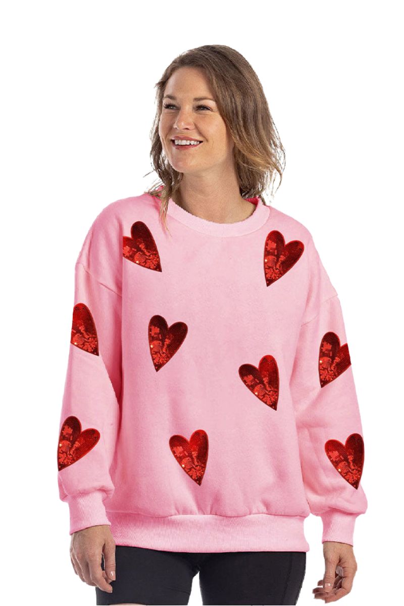 Sequined HEARTS Chenille Patch Sweatshirt