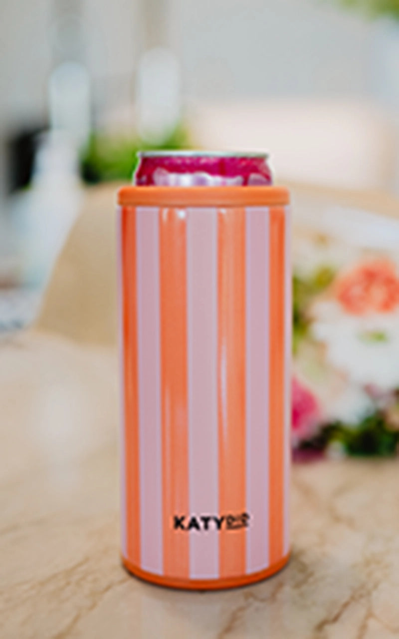 Pink and Orange Striped Slim Can Cooler