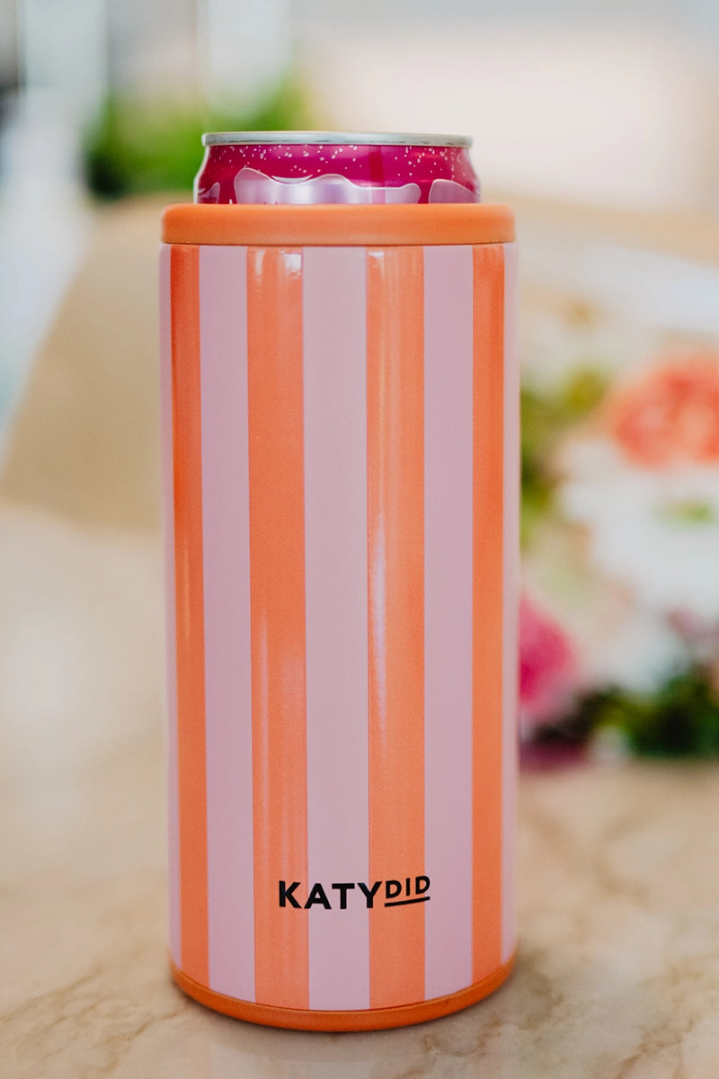 Pink and Orange Striped Slim Can Cooler