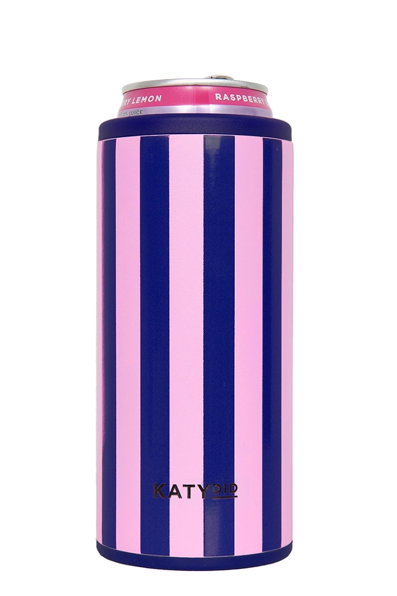 Navy and Pink Striped Slim Can Cooler