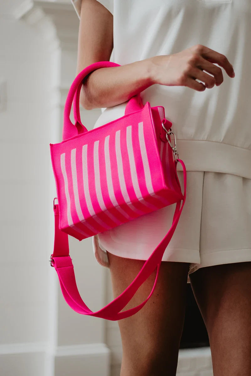 Hot Pink Striped Structured Mini Tote - Katydid.com